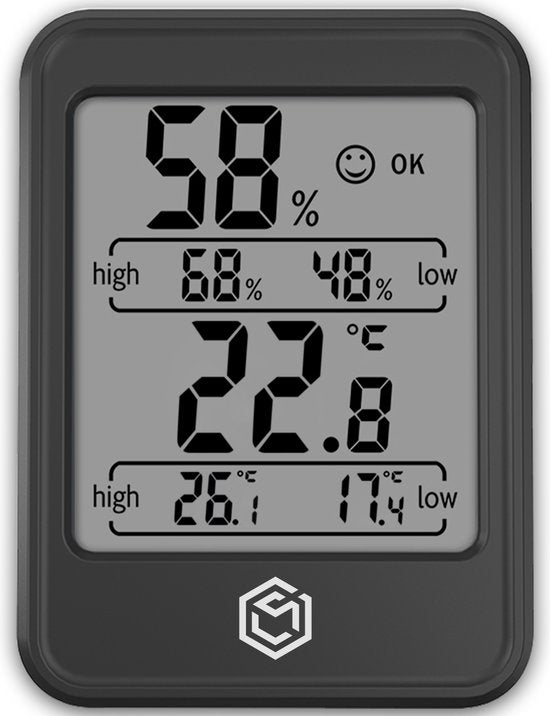 8720726415361 - Hygrometer Min Max - Luftfeuchtigkeitsmesser - Digitale Wetterstation - Luftfeuchtigkeitsmesser - Thermometer für Innenräume - Mit Beleuchtung