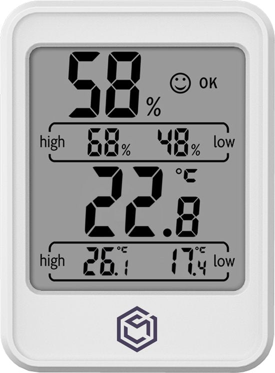 8720726415378 - Hygrometer Min Max - Luftfeuchtigkeitsmesser - Digitale Wetterstation - Luftfeuchtigkeitsmesser - Thermometer für Innenräume - Mit Beleuchtung