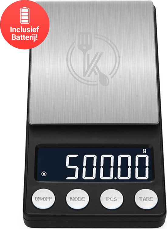 8720726415415 - digitale Mini-Präzisionsküchenwaage - 001 bis 500 Gramm - 142 x 75 cm - batteriebetriebene Taschenwaage - Küchenwaage