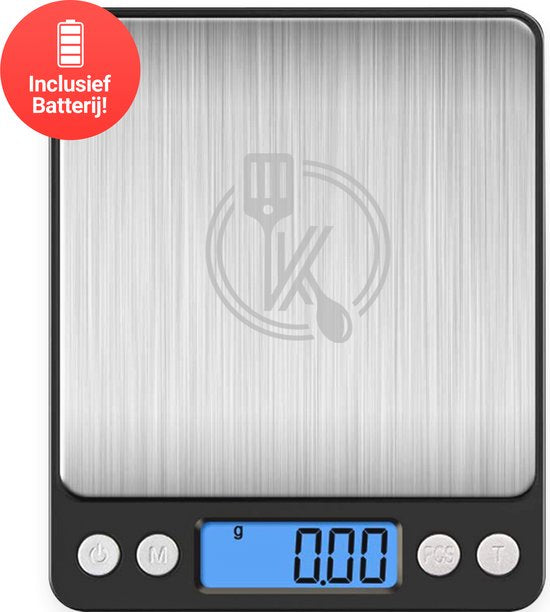 8720726415439 - digitale Mini-Präzisions-Küchenwaage - 01 bis 3KG - 130 x 109 cm - batteriebetriebene Taschenwaage - Küchenwaage