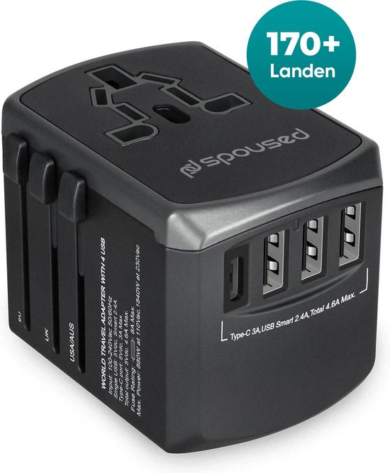 8720726415453 - Travel Plug - Amerika Großbritannien Asien Südamerika Italien - USB-C und 3 USB-Anschlüsse - Universal World Plug - 2000W