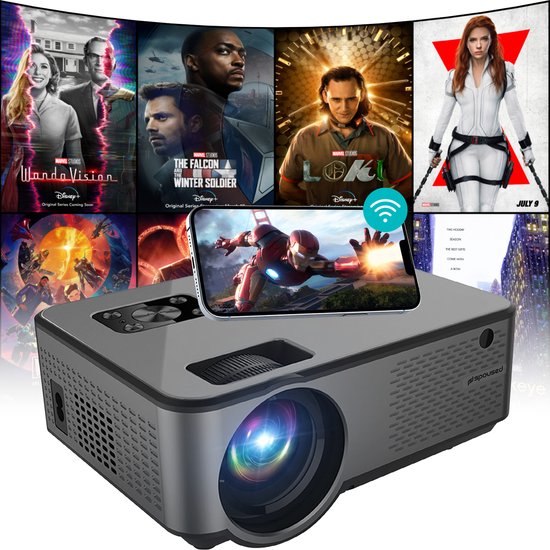 8720726415521 - Beamer - Full-HD - 12000 Lumen - Streaming von Ihrem Telefon mit WiFi - Mini-Beamer - Schwarz