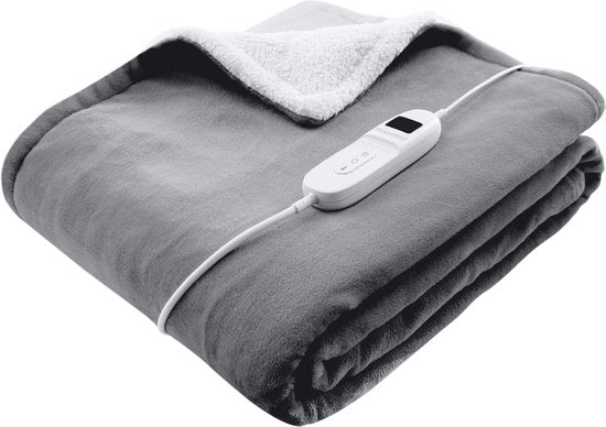 8720726415804 - Electric Blanket - 160 x 130 cm - Maschinenwaschbar - 1 Person - 9 Stufen - Mit Timer - Wärmedecke - Grau Flanell