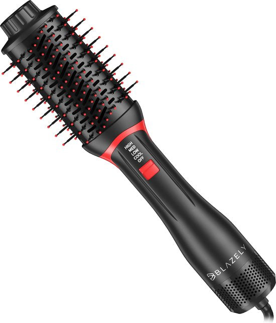 8720726415972 - 3-in-1 Haartrocknerbürste rund - Keramik-Magie-Bürste - Lang Kurz Style Locken - 1200W - Schwarz Rot