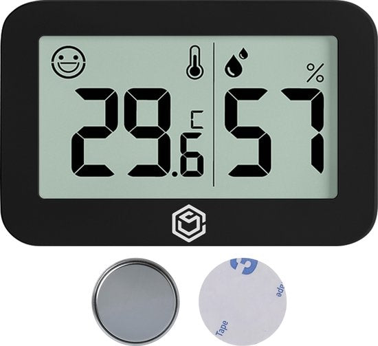 8720726415989 - Hygrometer & Thermometer - Wetterstation - Luftfeuchtigkeitsmesser - Raumthermometer - Inkl Batterie und Klebestreifen - Schwarz