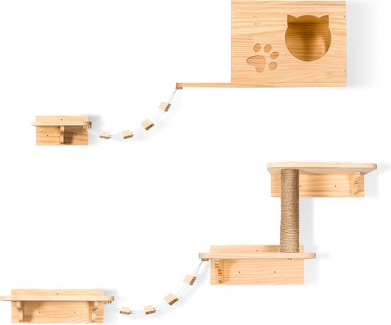 8720726421218 - LBB Katzenkletterwand - Komplettset - Kratzbaum - Haus - Leitern - Plattformen - Katzenkletterwand - Kratzbaumwand - Katzenkletterwand - Kratzbaum für große Katzen - Kletterwand