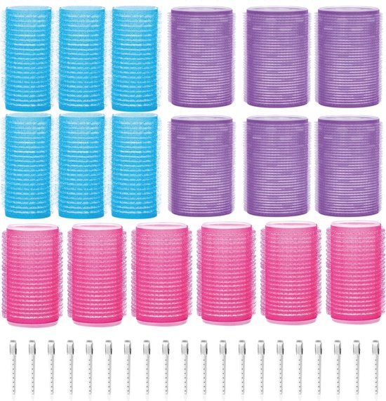 8720726421867 - Lockenwickler-Set 18 Rollen - Inkl 20 Haarspangen - Groß - Ohne Hitze - 3 Größen - blau rosa