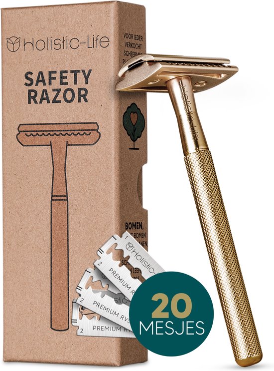 8720726443777 - Sicherheitsrasierer + 20 Rasierklingen aus rostfreiem Stahl - Frauen & Männer - Rasieren - Zero Waste Rasiermesser - Nachhaltiges Geschenk - Doppelklingen