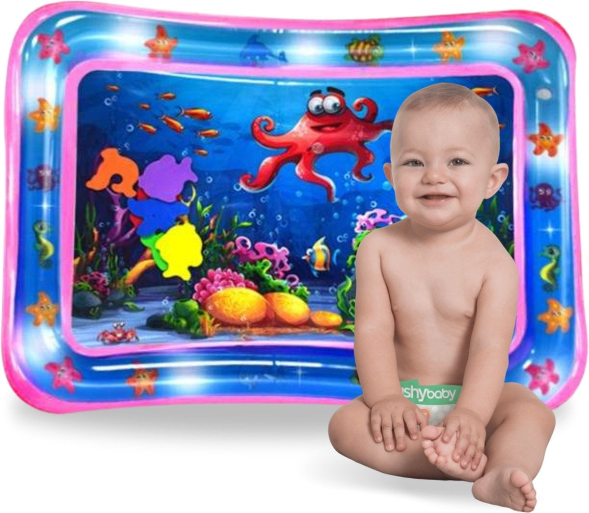 8720726511056 - Waterspeelmat - Watermat - Speelkleed - Opblaasbaar - Tummy Time - Baby Speelgoed 0 Jaar - Kraamcadeau - Roze