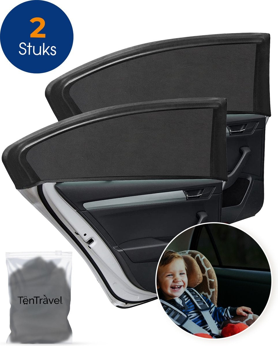 8720726511148 - TenTravel Car Sunshades - Sonnenschutz für Baby und Kind - Sonnenschirm für Seitenfenster extra dunkel - UV-Schutz - 2 Stück