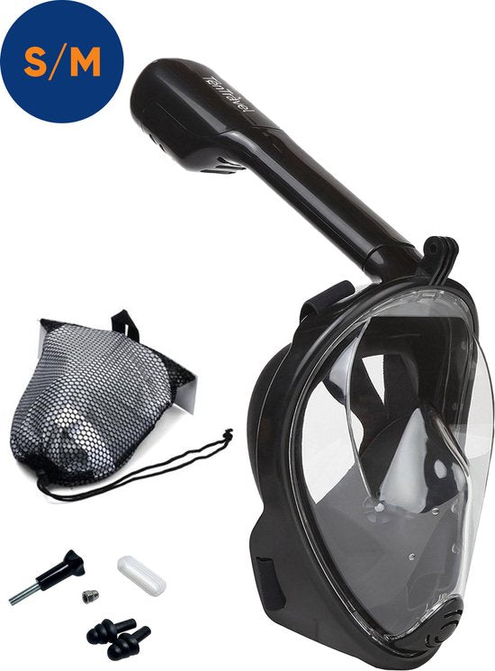 8720726511353 - Schwarzes Schnorchelset S M für Kinder und Erwachsene - Schnorchelmaske mit Kamerahalterung - Anti-Fog-Tauchbrille - Tauchmaske - Schnorchel