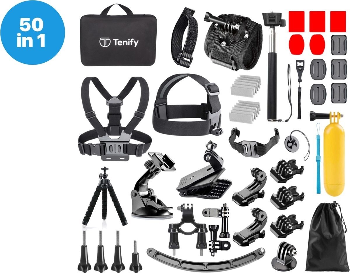 8720726511407 - GoPro Zubehör Set 50 in 1 - Action Kamera Set - Mit Halterung Stick & Tasche - Für GoPro Hero 11 10 9 8 7 6 5 4 - Mit Luxus Aufbewahrungsbox