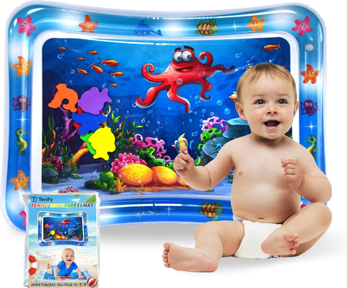 8720726511421 - Wasser Spielmatte - Wasser Matte - Spielmatte - aufblasbar - Tummy Time - Baby Spielzeug 0 Jahr - Mutterschaft Geschenk - Blau