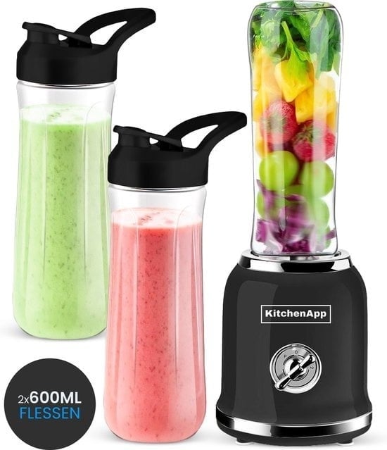 8720726588188 - Blender to go - Retro-Mixer - Smoothie-Maker - Inklusive zwei Bechern und diversem Zubehör - Schwarz