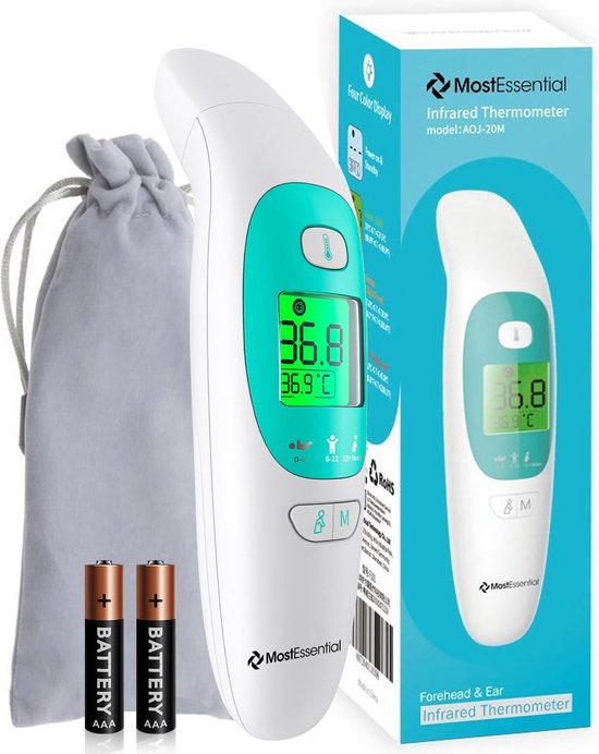 8720726622295 - Premium Fieberthermometer - Ohrthermometer - Infrarotthermometer - Stirnthermometer - Körperthermometer - Fieberthermometer für Erwachsene Kinder und Babys - berührungslos - 20M