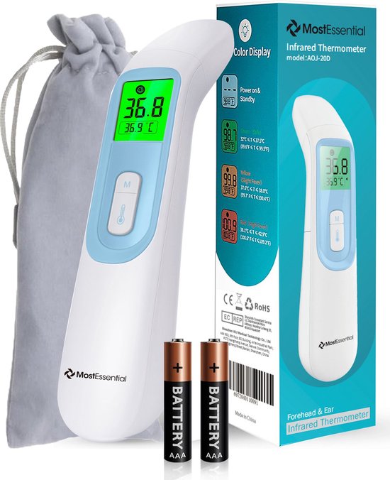 8720726622301 - Premium Fieberthermometer - Ohrthermometer - Infrarotthermometer - Stirnthermometer - Körperthermometer - Fieberthermometer für Erwachsene Kinder und Babys - berührungslos - 20D