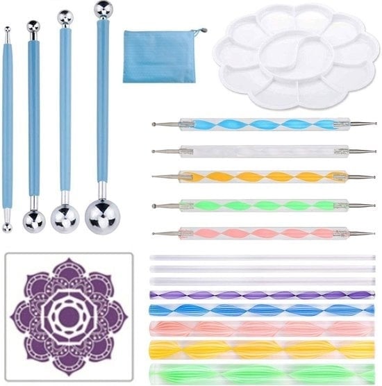 8720828011072 - Dotting Tools 20 Stück Mandala - Dotting Nailart Pinsel für Dot Painting - Mandala dotting inklusive Schablonen EarKings