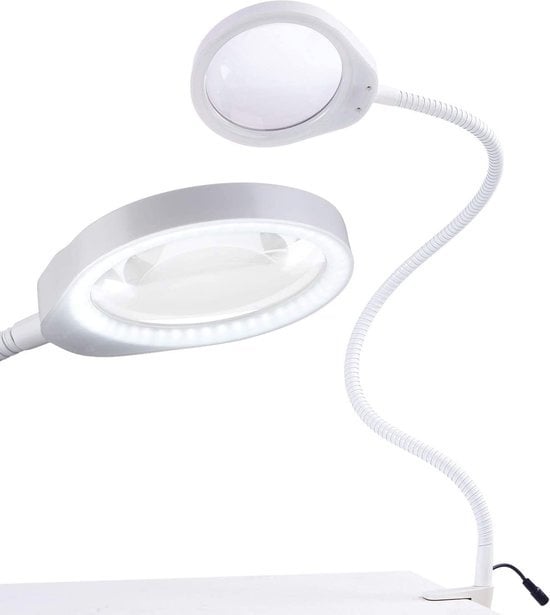 8720828011232 - Lupe - Lupe mit LED-Licht - Für Kinder Erwachsene Senioren Lesen Zeichnen Hobby mit Tischklemme - Lupe mit Beleuchtung Earkings White