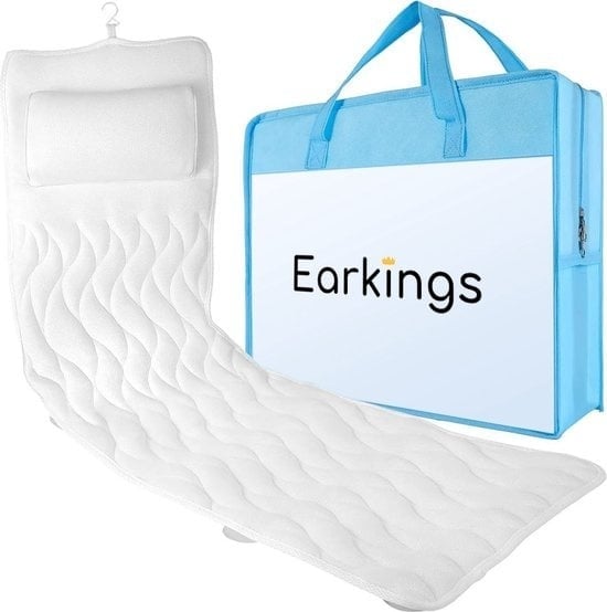 8720828011300 - Earkings Badekissen Deluxe 126x44x8 cm - Badekissen mit Saugnäpfen und Aufhängehaken - Lange Badekissen für die Badewanne