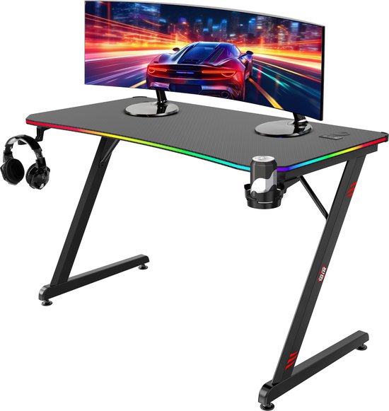 8720828067710 - For The Win Spieltisch mit LED-Beleuchtung - 120x60x745 cm - 3x eingebaute LEDs - Spieltisch mit LED - Spieltisch - Computertisch - Spieltisch - Computertisch - Spieltisch - Spieltische