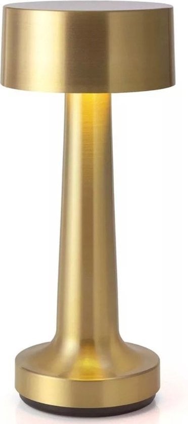 8720828084113 - Tischlampe Wiederaufladbar - Kabellos und dimmbar - Moderne Touch-Lampe - Nachtlampe für das Schlafzimmer - 21 cm - Gold