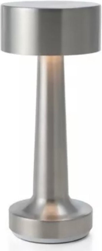 8720828084120 - Tischlampe Wiederaufladbar - Kabellos und dimmbar - Moderne Touch-Lampe - Nachtlampe für das Schlafzimmer - 21 cm - Silber