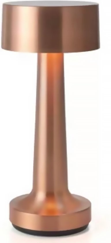 8720828084137 - Tischlampe Wiederaufladbar - Kabellos und dimmbar - Moderne Touch-Lampe - Nachtlampe für das Schlafzimmer - 21 cm - Rose gold