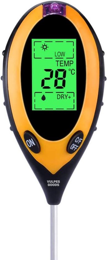8720828099865 - Vulpes Goods® Feuchtemessgerät für Pflanzen - 4-in-1 - Feuchtemessgerät - Innen und Außen - Hygrometer für Zimmerpflanzen - - pH Lichtmessgerät Temperaturmessgerät und Feuchtemessgerät - Bodenfeuchtemessgerät - PRO Version - inkl Batterie