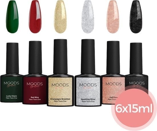 8720828194270 - 6-teiliges Set - Gel-Nagellack - 15ML - Inklusive Nagelfeile und Bokkepoot - Silvester - Glitter Gellac - Nägel - Gellac Starter Pack - Glitter Farben