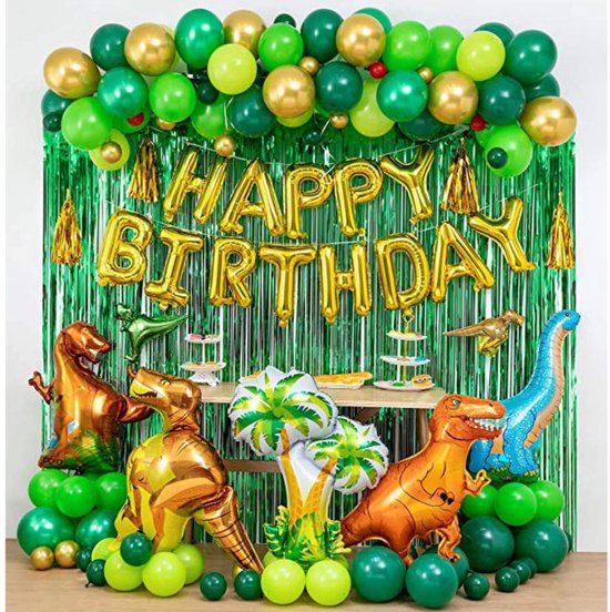 8720828199718 - Dino Dekoration Geburtstag - Dino Thema Dekoration - Happy Birthday Dino Ballon - Dino Ballon Set Large- Dinosaurier Dekoration - 65 Artikel - Geburtstagsdekoration - Happy Birthday Ballons - Fienosa