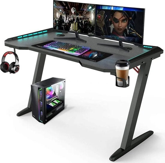 8720828295137 - Gaming Desk - 120x60x73 CM - Game Desk mit LED-Beleuchtung - Tisch - Schwarz