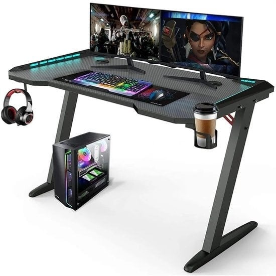 8720828295144 - Avalo Gaming Desk - 140x60x73 CM - Game Desk mit LED-Beleuchtung - Tisch - Schwarz