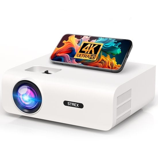 8720828295205 - - Mini-Beamer Projektor - 1080P Full HD - 15000 Lumen - Drahtloses Streaming - WiFi - Bluetooth - Weiß