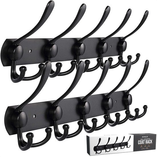 8720828295281 - Coat Rack Wandgarderobe Schwarz 2 StÃ?ck â€ GarderobenstÃ?nder mit Kleiderhaken â€ HÃ?ngende Haken KleiderbÃ?gel