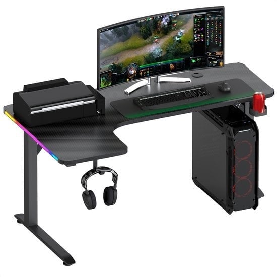 8720828295489 - Gaming Desk - 160x100x75 CM - L-förmiger Eckschreibtisch - Game Desk mit LED-Beleuchtung - Tisch - Schwarz