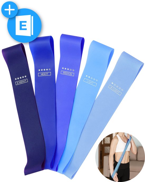 8720828362495 - - Widerstandsbänder Set inkl Tragetasche - 5er Set - Widerstandsbänder - Fitness Elastic - Inkl eBook - Blau