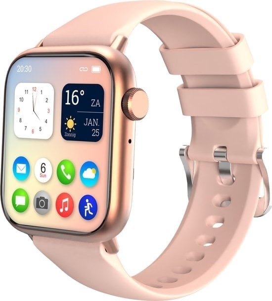 8720828362723 - - Smartwatch Männer & Frauen mit Bluetooth - 45mm - Geeignet für alle Smartphones - Schrittzähler und Herzfrequenzmesser - Wasserdicht - Hellrosa