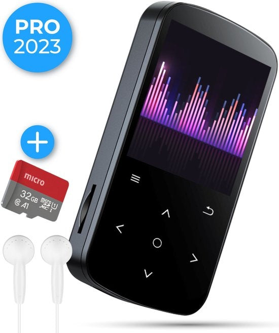 8720828362778 - - MP3-Player mit Touchscreen und Bluetooth - inkl Ohrhörer und 32GB SD-Karte - mit Clip - digitaler Sprachrekorder - mit FM-Radio - Schwarz