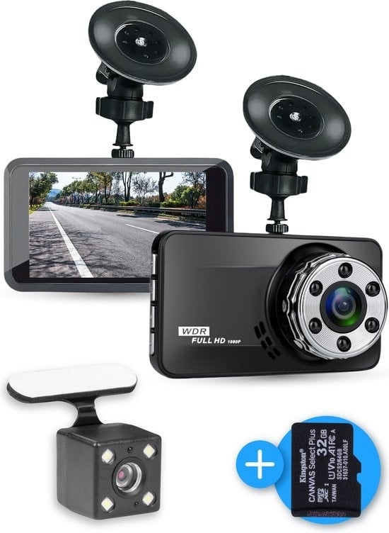 8720828362952 - - Dual Dashcam fürs Auto - Front- und Heck-Dashcam - Full HD - inkl 32gb SD-Karte - Parkmodus mit G-Sensor und Nachtsicht - 170Â° Blickwinkel und IPS-Display