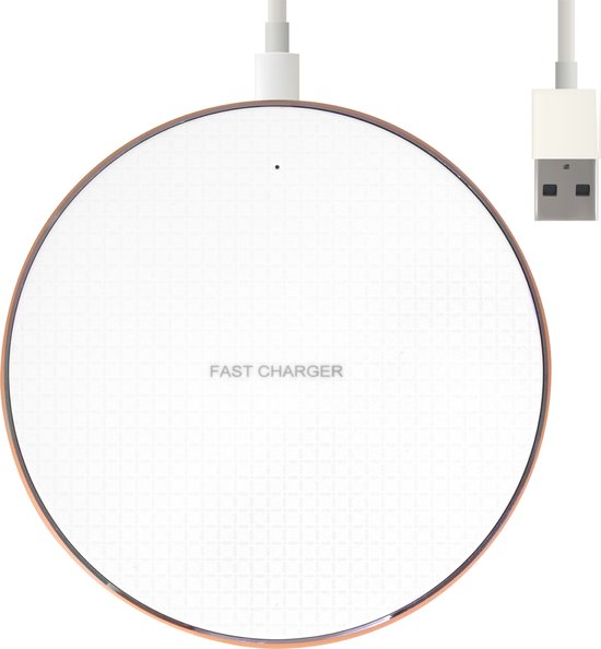 8720828362990 - - Wireless Charger 10W - Inklusive Kabel - Wireless Charger - Schnelles Ladegerät - Geeignet für alle Qi Smartphones - Weiß und Gold