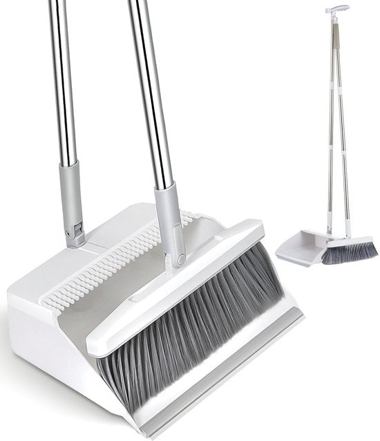 8720828504109 - Kehrschaufel und Bürste mit langem Stiel - Verstellbar 90 -130cm - Eingebaute Reinigungszähne - Besen Indoor - Besen - Kehrschaufel mit Bürste