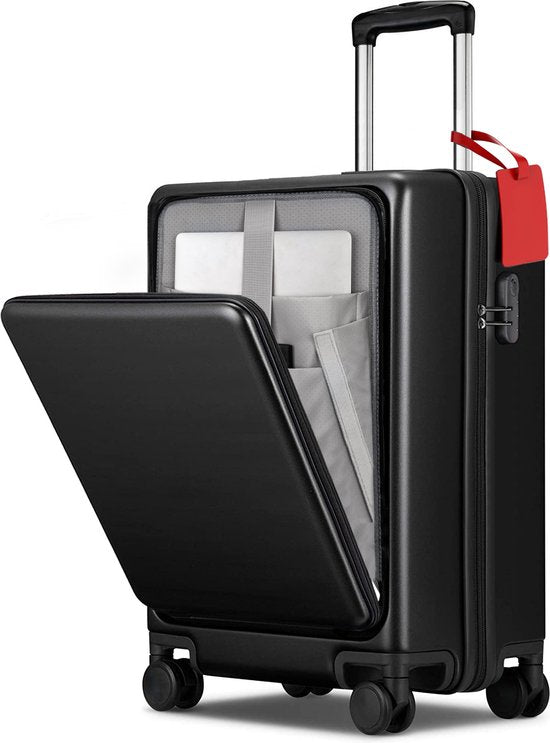 8720828504222 - Handgepäck Koffer mit Fronttasche - 43L Koffer - Leichter Trolley - Schwarz