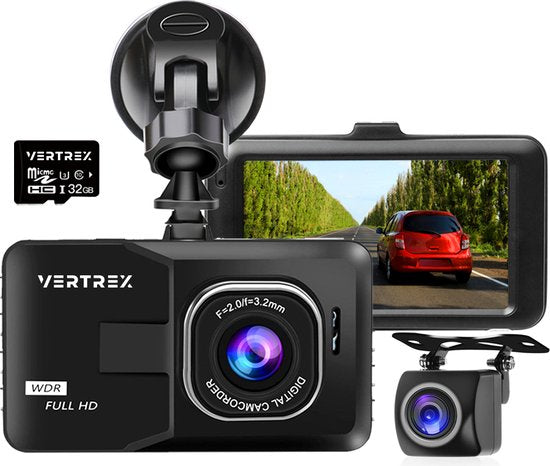 8720828504475 - Dashcam für Auto 1080P Full HD - Front und Heck - Dashcams - Nachtsicht - G-Sensor - 170° Weitwinkelobjektiv - 30 LCD - Bewegungserkennung - Schleifenaufzeichnung - Inkl 32GB MicroSD Karte