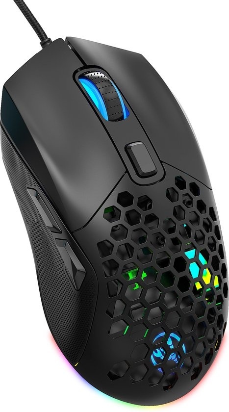 8720828512012 - HXSJ X300 Optische Gaming-Maus - Ultraleicht - RGB-Beleuchtung - austauschbare Rückseite - 7200DPI - Schwarz