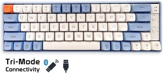 8720828512104 - LANGTU GK65 Gasket Mechanical Wireless Gaming Keyboard - Tri Mode - QWERTY - 65 Tasten - Blau weiß