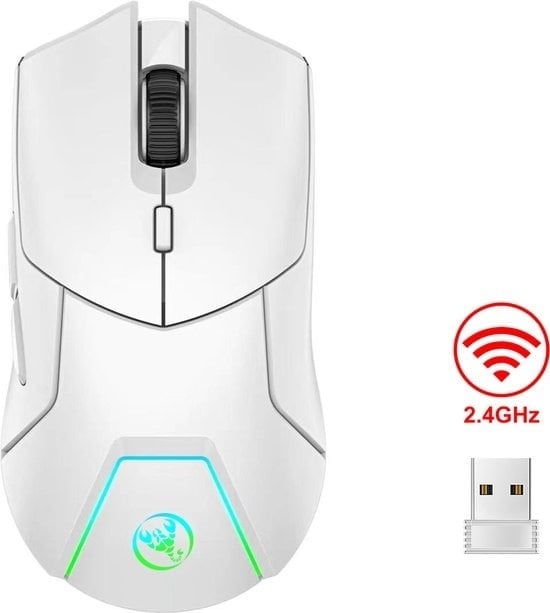 8720828512241 - HXSJ T40 Wireless Gaming Mouse - 24GHz   Bluetooth - Ultraleicht - RGB-Beleuchtung - Weiß