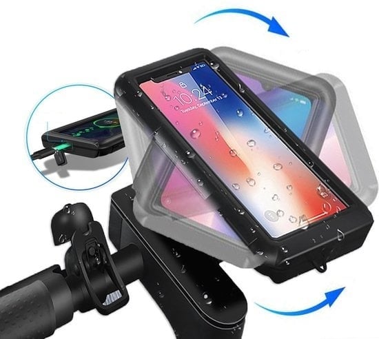 8720828512456 - Fahrrad Handyhalterung wasserdicht Unterstützung Universal Gps Fahrrad Handyhalter -Anti Shock &360 Grad drehbar - schwarz