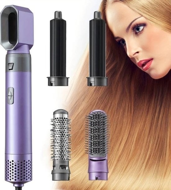 8720828512630 - Hairdryer Brush 5in1 -Trockner Lockenbürste Scheitelziehen Styling - Rotierend mit 2 Drehrichtungen - 1000w - Lila