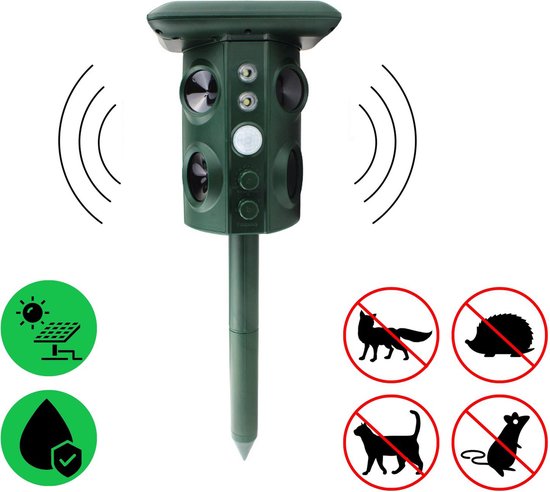 8720828512685 - Ultrasonic repellent - Tierabwehr - Tierfreundliches Abwehrmittel - Supersonic Flash Cat Repellent - Mit Smart Mode - Ultraschall - Funktioniert mit Solarstrom   USB-Ladekabel