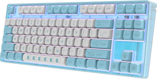 8720828512883 - HXSJ L600 - Gaming Tastatur - Verkabelt - DIY Mechanische Tastaturen - QWERTY - 87 Tasten - Roter Schalter - Blau weiß